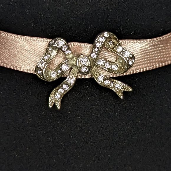 BEN AMUN Mod Victorian Pink Satin and Swarovski Crystal Choker Necklace New - Picture 11 of 13